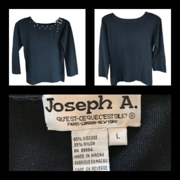 Joseph A. Viscose Blend Sweater: Vintage, Jeweled Buckle Embellishment Black S/M - Picture 8 of 8